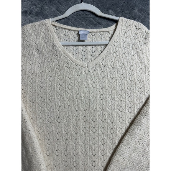 Chico's Sweaters - Chico's Oatmeal Drama Cable Pullover V-neck Sweater Size 3 Womens XL Stretch